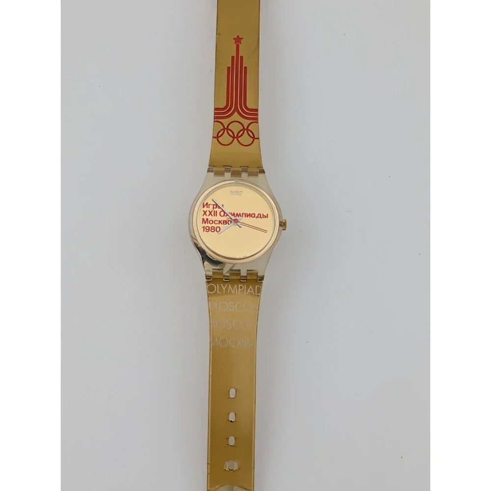 Swatch Moscow 1980 Olympic Women's Watch LZ103 AG1994 Gold Band- New Battery‎